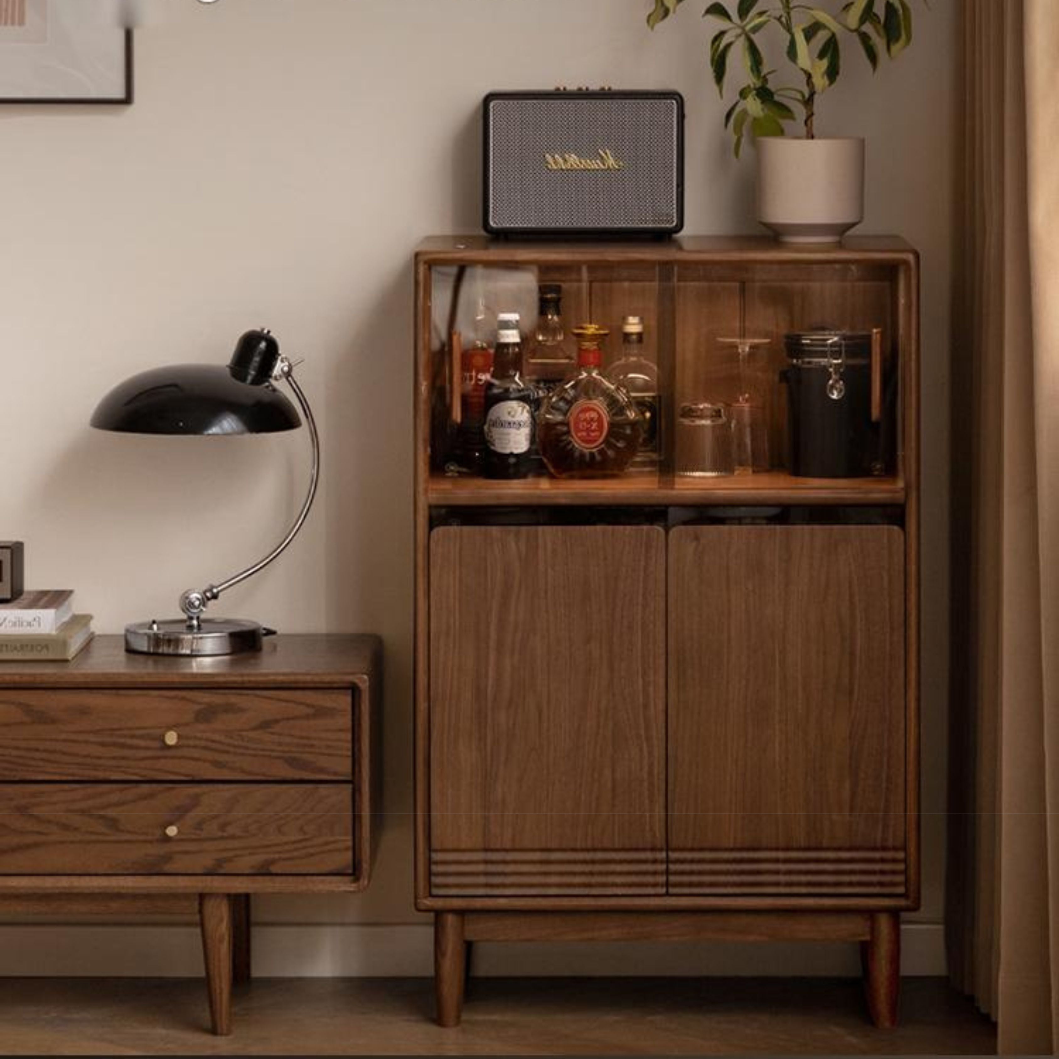 Premium Black Walnut Solid Wood Modern Side Cabinet - Stylish Storage for Living Room, Bedroom & Entryway - Mid-Century Inspired Home Decor