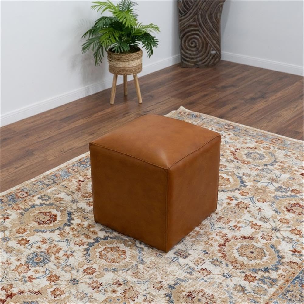 Home Square 2-Piece Genuine Leather Furniture Set - Bench & Ottoman for Living Room, Bedroom, or Entryway Decor