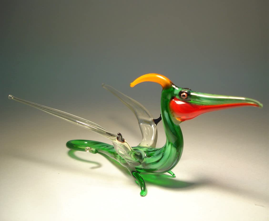 Handmade Blown Glass Dinosaur Pterodactyl Figurine - Unique Glass Art Collectible for Home Decor, Office Display & Gift Giving