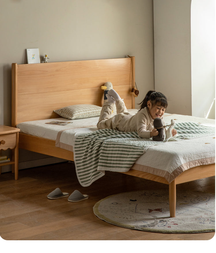 Solid Wood Kids Bed - Beech or Oak Frame - Soft Single Bed for Toddlers & Children - Perfect for Bedrooms, Daycare, or Guest Rooms