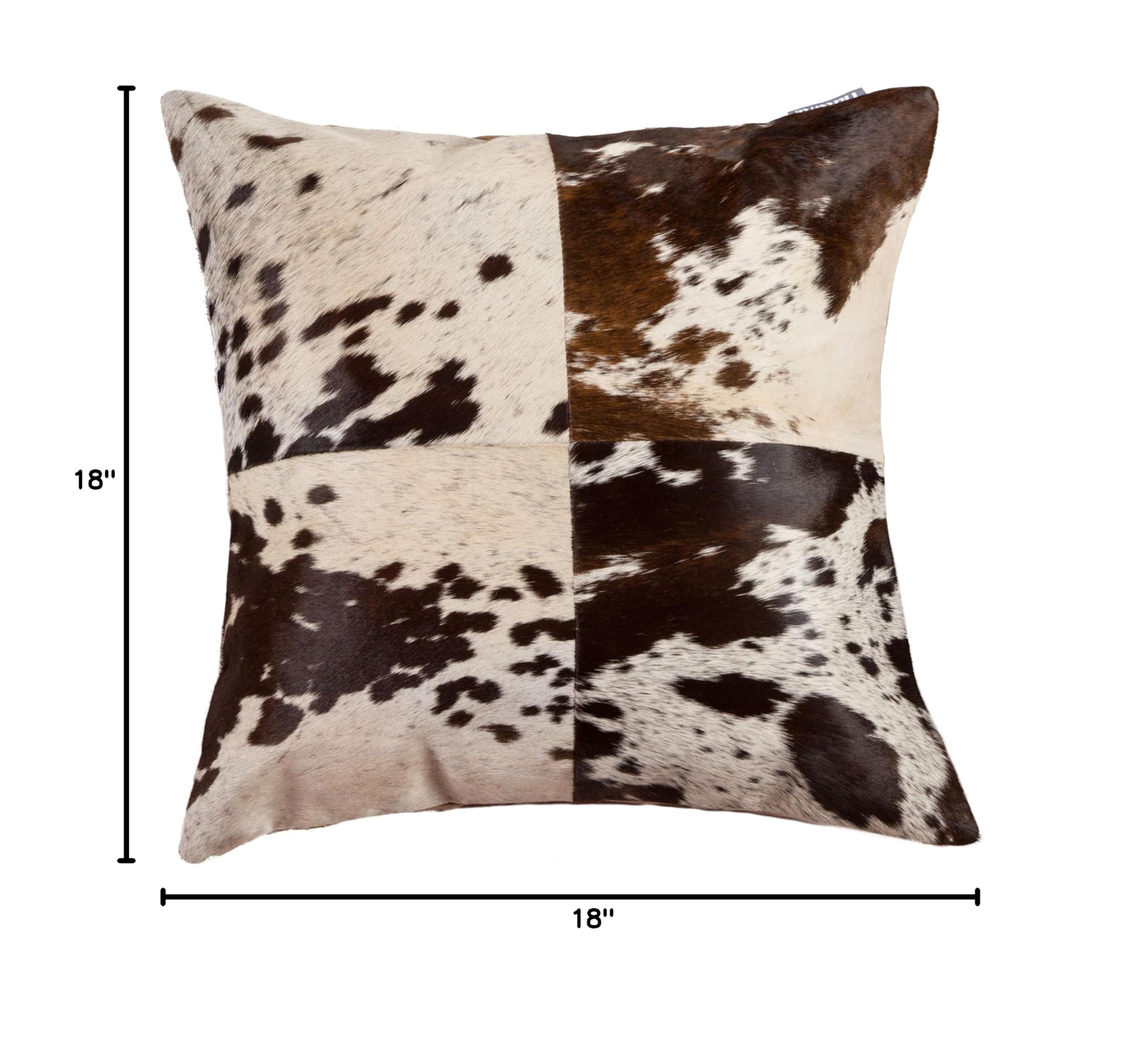 Premium 18x18 Inch Natural Torino Cowhide Throw Pillows with Polyester Insert | Handcrafted 100% Genuine Leather Accent Pillows in Chocolate/White | Perfect for Sofa, Bed, Living Room & Home Decor
