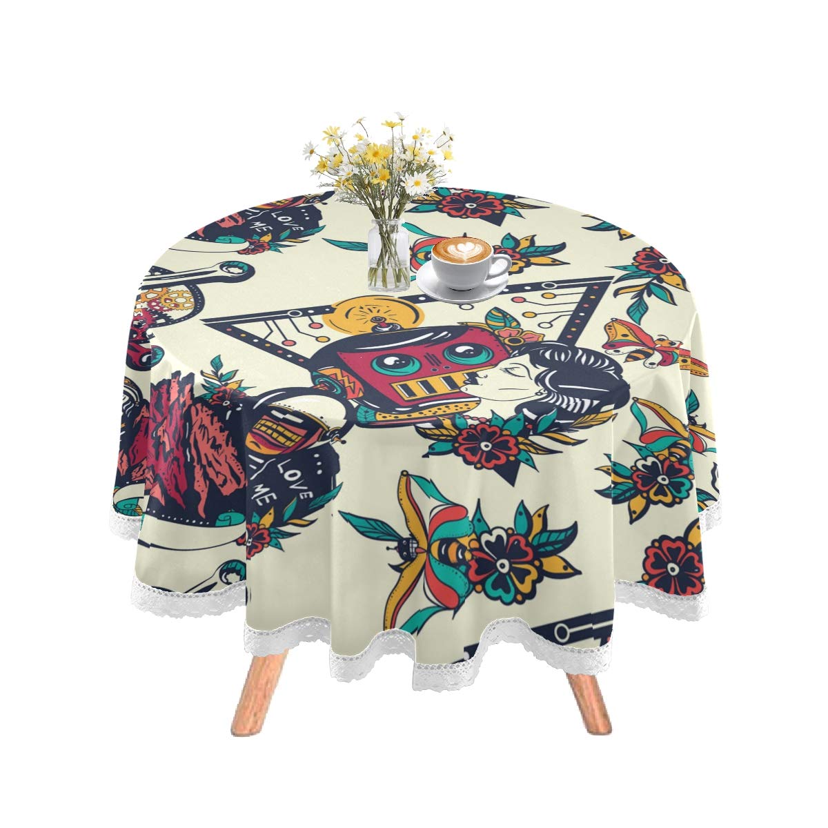 DOMIKING 60 Inch Round Tablecloth - Skull Design Washable Polyester Table Cover for Halloween, Thanksgiving, Christmas Dinner & Party Decorations - Perfect for Dining Room, Restaurant, and Outdoor Events