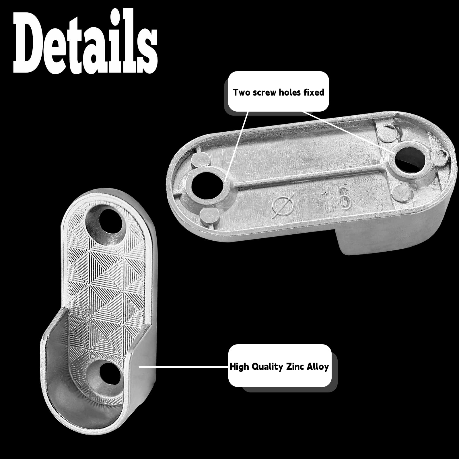 4 Pack Oval Closet Rod End Supports - Heavy Duty Zinc Alloy Wardrobe Brackets for 15x30mm Oval Rods with 2 Mounting Holes | Perfect for Closet Organization, Wardrobe Shelving & Clothing Storage Solutions
