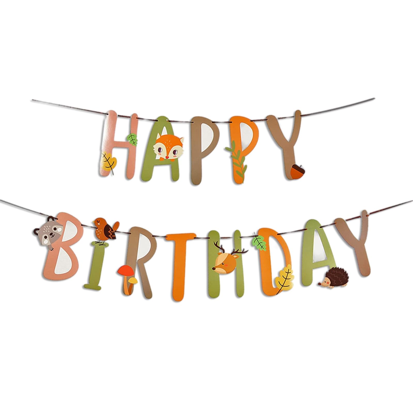 Woodland Party Decorations - Happy Birthday Banner & Forest Animal Garland for Kids, Boys, Girls, Baby Shower - Jungle Themed Birthday Party Supplies (Pre-Strung) | Perfect for Outdoor Adventures, Camping Parties & Nature-Themed Celebrations