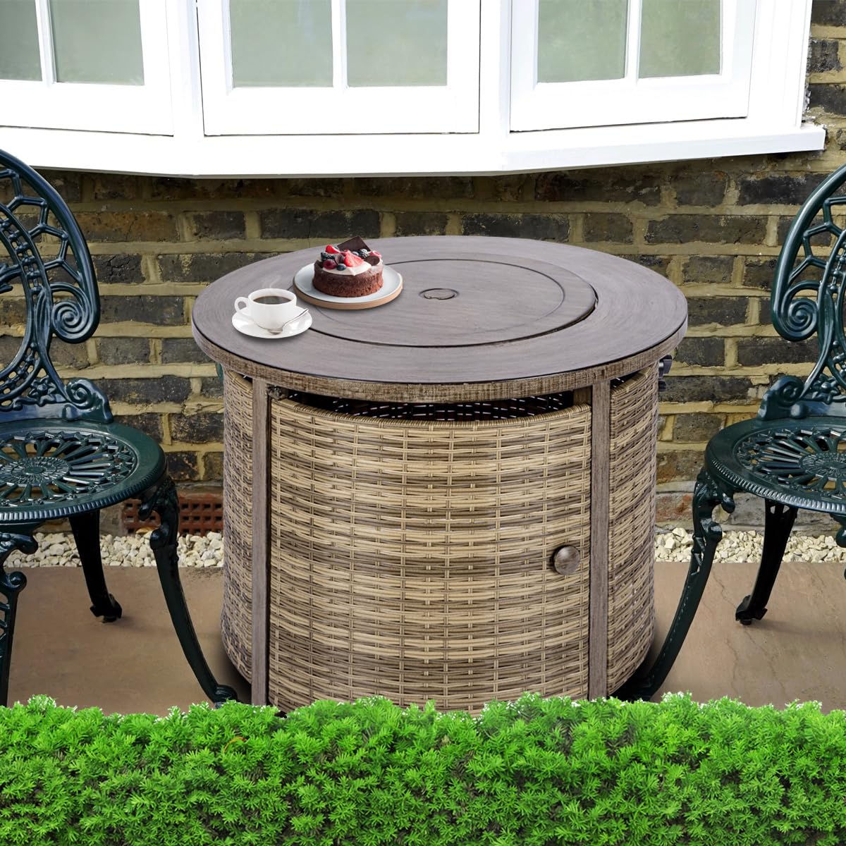 32 Inch Round Propane Fire Pit Table with Lid & Lava Rocks - 50,000 BTU Outdoor Gas Firepit for Patio, Backyard, Garden - Perfect for Dining, Entertaining, and Relaxing