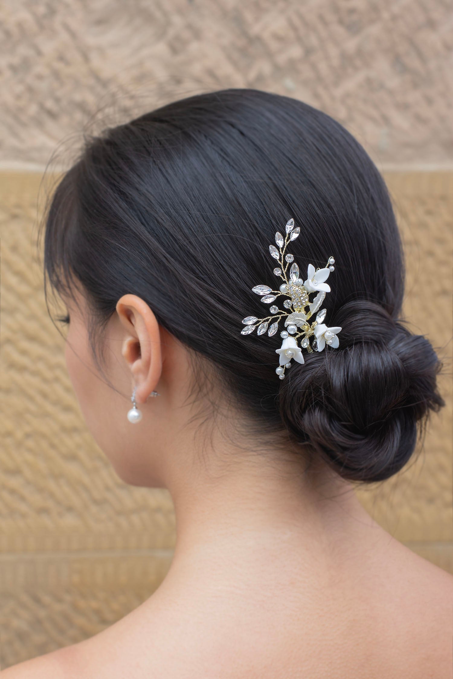 Lana Porcelain Flower Crystal Pearl Bridal Hair Pin - Elegant Wedding Hair Accessory for Brides, Bridesmaids & Special Occasions