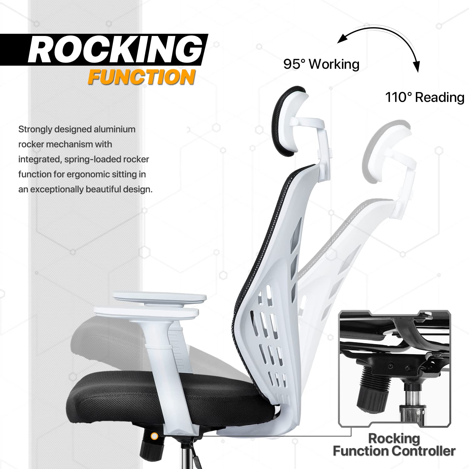 MoNiBloom Ergonomic Mesh Office Chair with Adjustable Headrest & Lumbar Support + Non-Slip Chair Mat - Perfect for Home Office, Gaming & Workspace Comfort