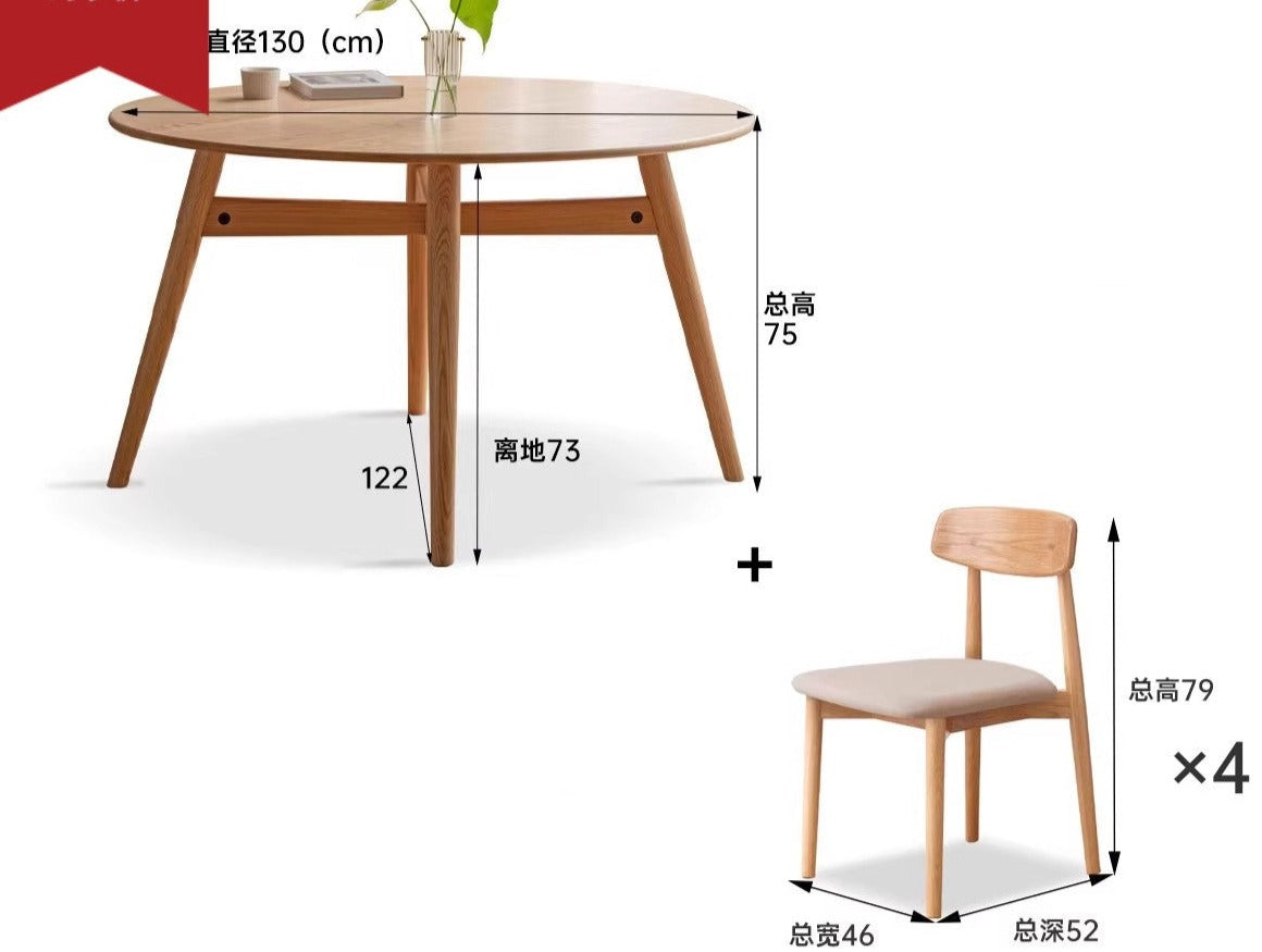 One table (130*130*75 cm) 51.1*51.1*29.5 inch and four chairs per meter upholstered chair smoke chestnut brown