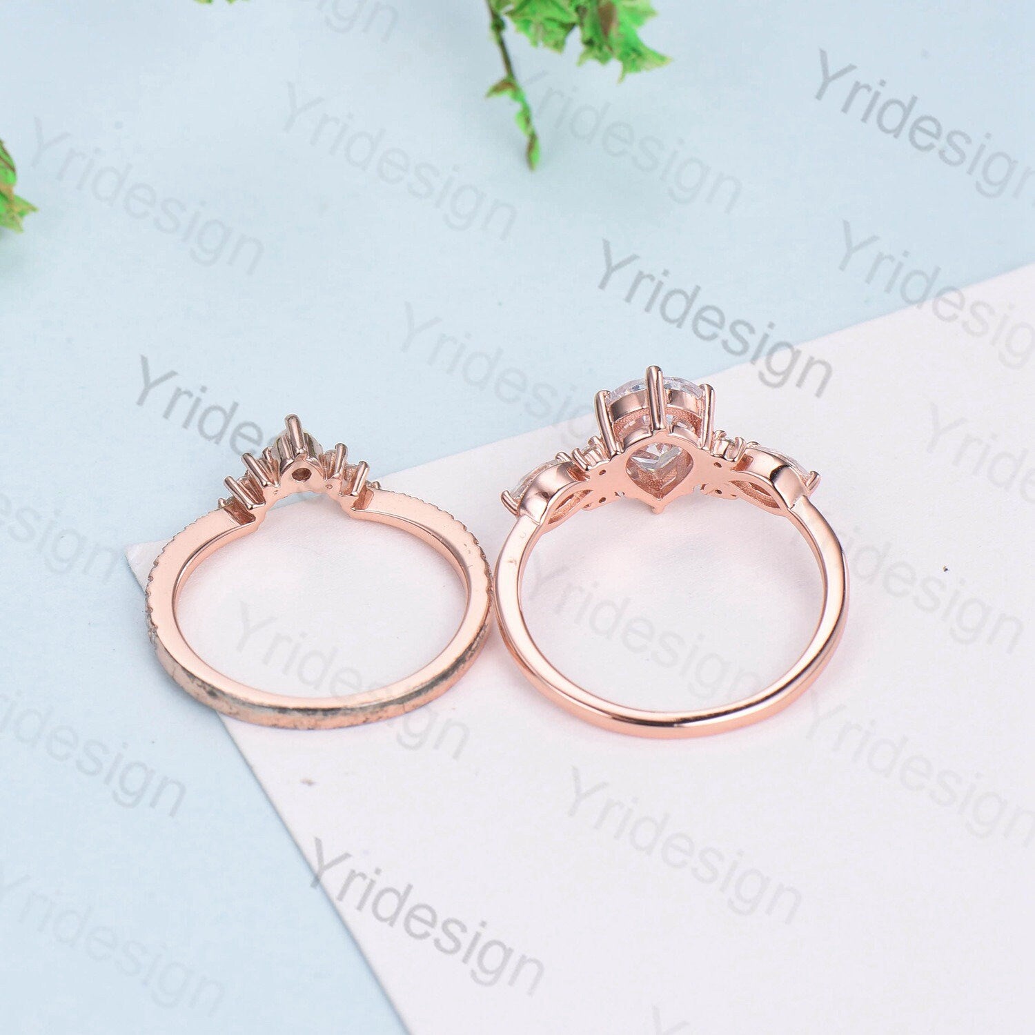 1.25CT Pear Shaped Moonstone Engagement Ring Set - Vintage Opal Moissanite Bridal Jewelry with Rainbow Blue Moonstone | Unique Promise Gift for Her | Perfect for Weddings, Anniversaries & Romantic Occasions