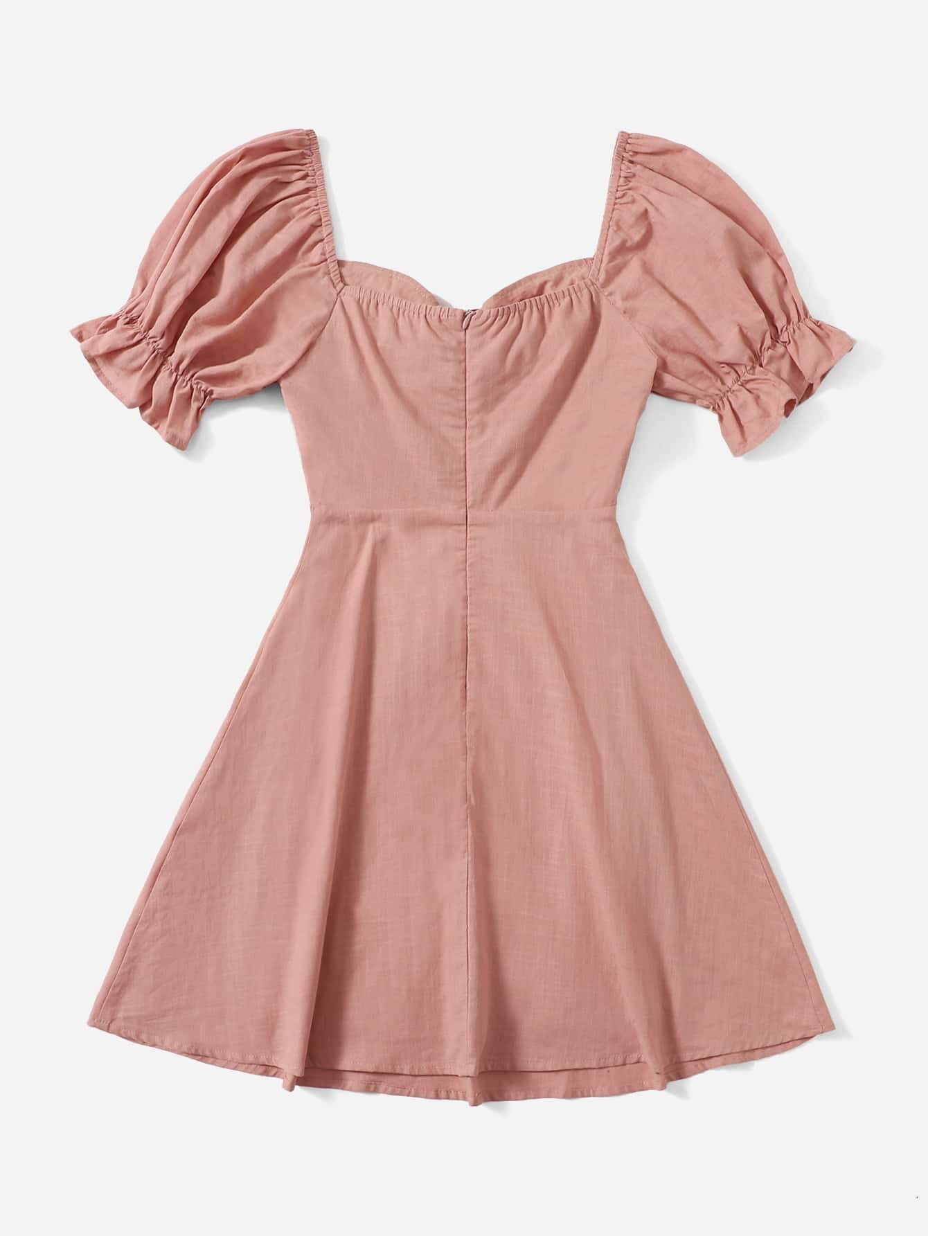 Women's Summer Short Sleeve Drawstring Knot Front Midi Dress - Beach Cover Up, Casual Outfit & Vacation Wear (Dusty Pink, Size XL)