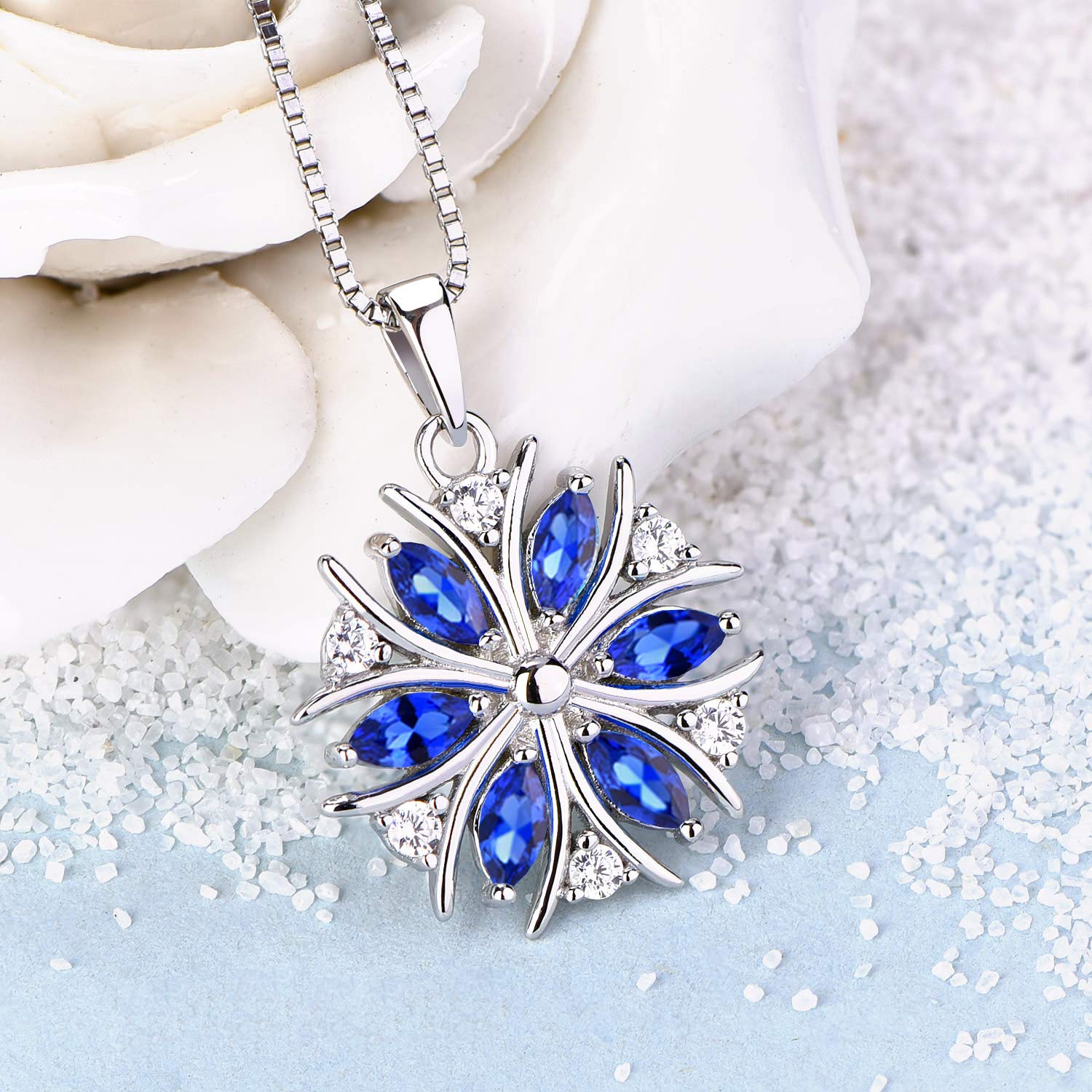 YL Sterling Silver Snowflake Dangle Earrings with Birthstone - Elegant Drop Leverback Jewelry for Women - Perfect for Christmas, Winter Holidays & Special Occasions