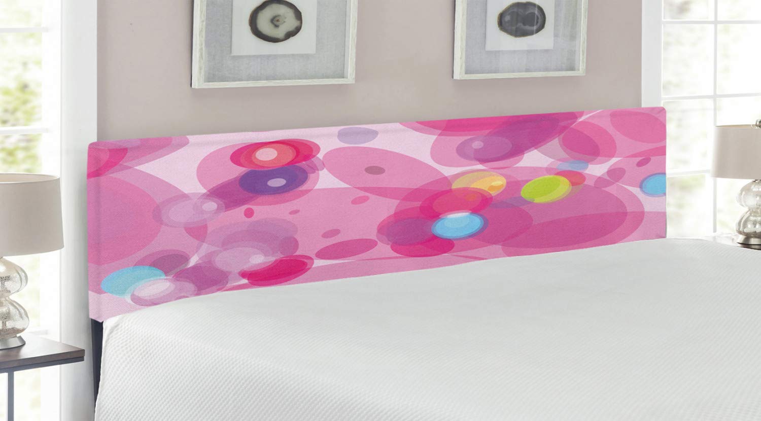 Ambesonne Pink Upholstered King Size Headboard with Memory Foam - Abstract Fantasy Magic Blurry Motion Effect Design - Decorative Metal Bed Frame for Modern Bedrooms - Perfect for Master Bedroom, Guest Room & Dorm Decor