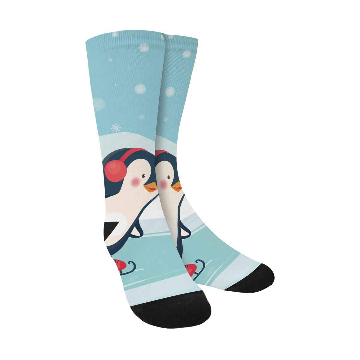 Custom Cartoon Penguin Ice Skating Socks - Unisex Sublimated Polyester Crew Socks for Men & Women - Perfect for Ice Skating, Winter Sports, and Casual Wear