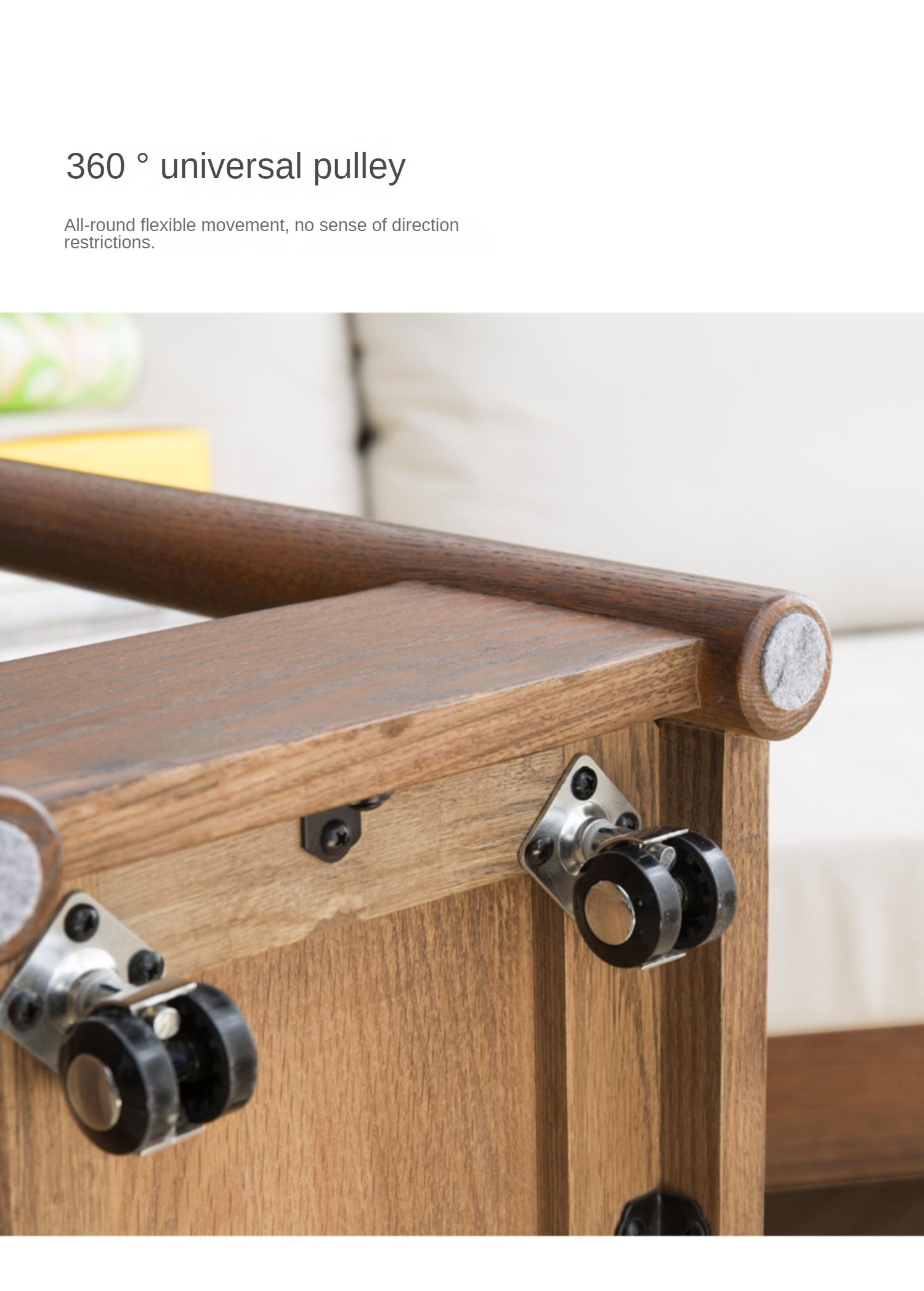 Solid Oak Wood Mobile Storage Side Table - Rolling End Table with Wheels for Living Room, Bedroom & Office - Perfect for Books, Plants & Decor