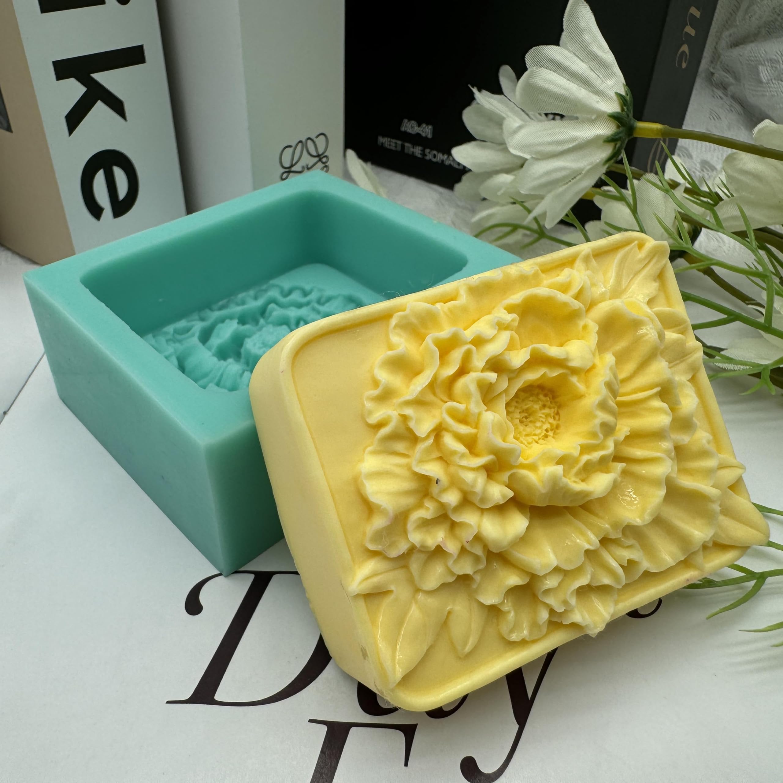3D Peony Flower Soap Mold - Silicone Soap Making Molds for Cold Process & Melt & Pour - Handmade Soap, Lotion Bar & Candle Molds - DIY Bath & Body Supplies for Home Spa, Wedding Favors, Gift Making