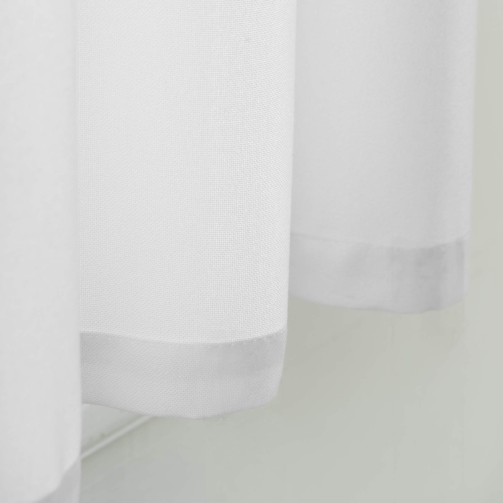White Linen Textured Short Curtains for Kitchen & Bathroom - 2 Panels, 27