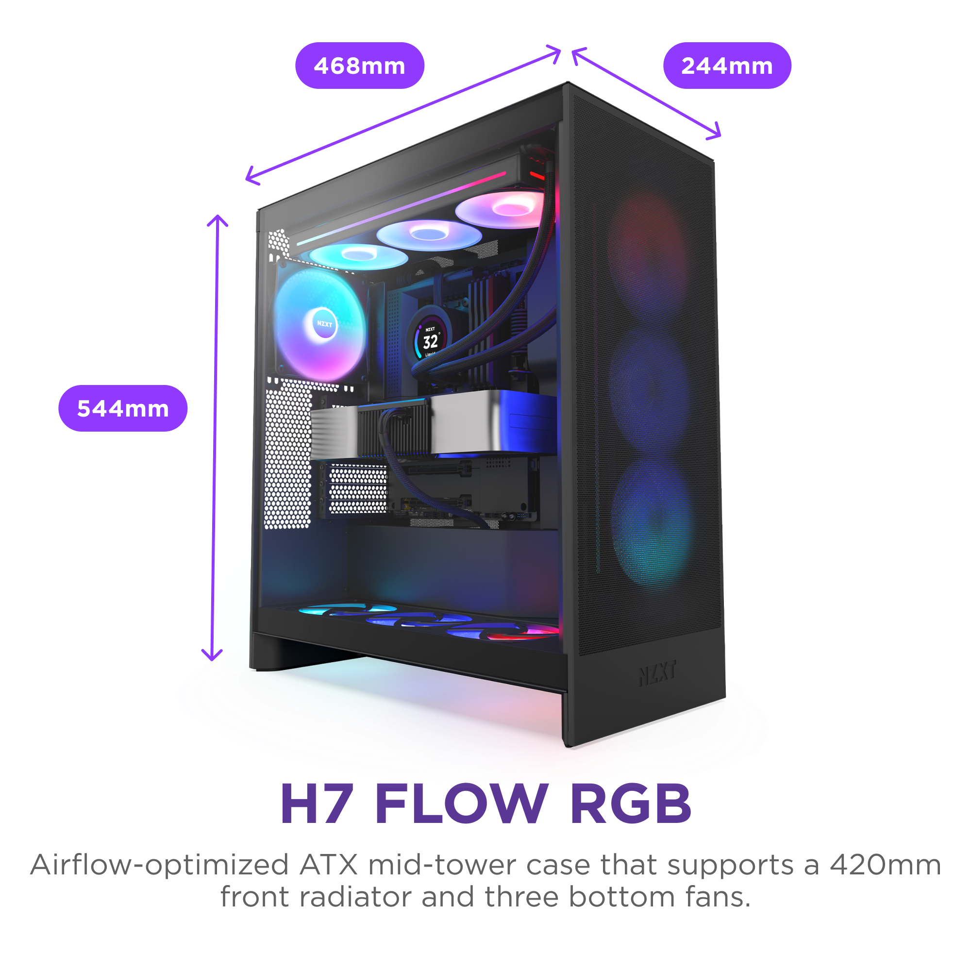 H7 Flow RGB PC Case Fan - High Performance Cooling with Vibrant RGB Lighting for Gaming PCs & Workstations - Perfect for Custom Builds, Case Upgrades & Enhanced Airflow