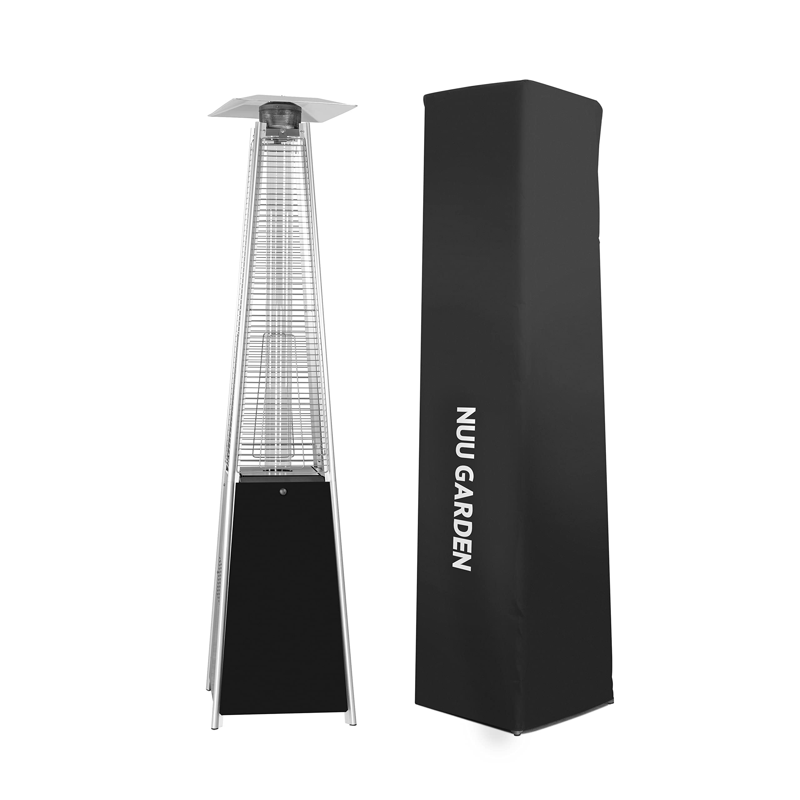 Nuu Garden 48,000 BTU Outdoor Propane Patio Heater with Wheels & Oxford Cover - Hammered Bronze Pyramid Tower Heater for Backyard, Deck, Terrace, Restaurant - Weather-Resistant Portable Heating Solution for Outdoor Gatherings