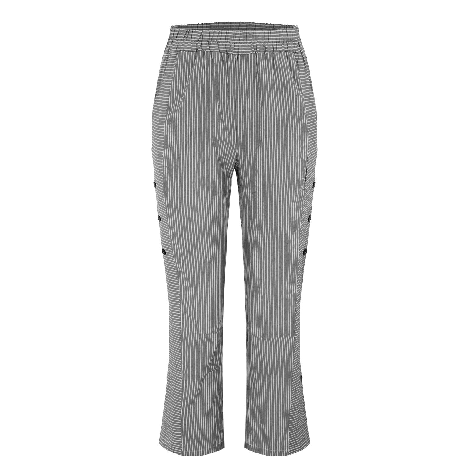 Women's Striped Linen Pants - High Waisted Straight Leg Summer Beach Capris | Breathable Cotton Linen Trousers for Casual Wear, Vacation & Boho Style Outfits
