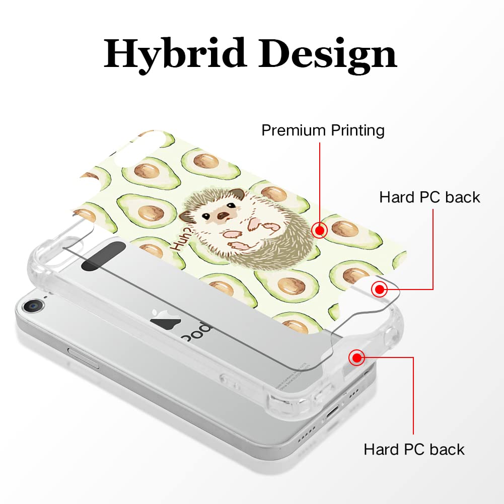 OOK Compatible iPod Touch 5/6/7 Case with Ring Holder - Soft TPU Bumper & Shockproof PC Back Cover for Women Girls (Avocado Hedgehog Design) - Perfect for Daily Use, Travel & Selfies