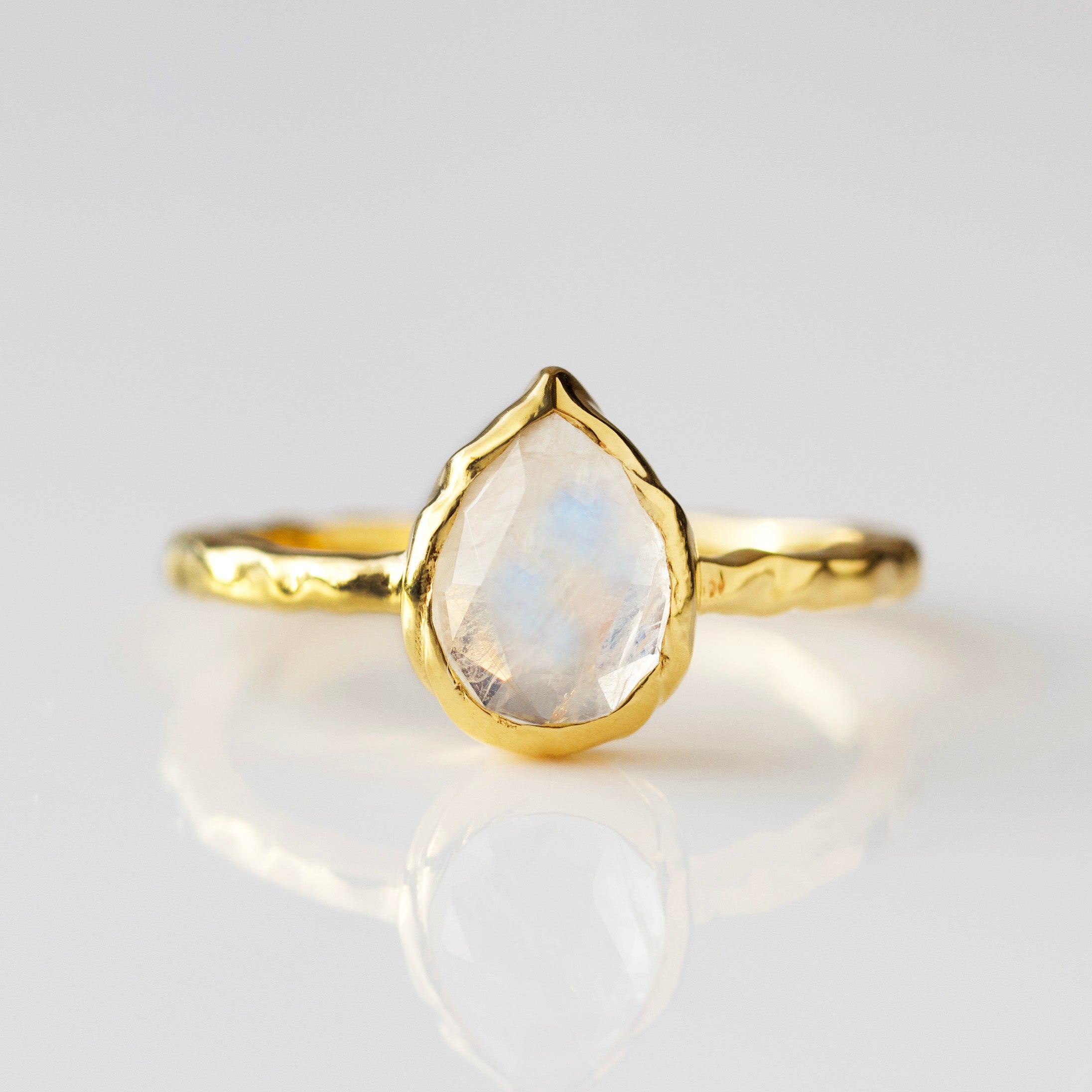 Gracie Rainbow Moonstone Pear Molten Ring - Elegant Sterling Silver Jewelry for Women | Perfect for Weddings, Date Nights & Special Occasions