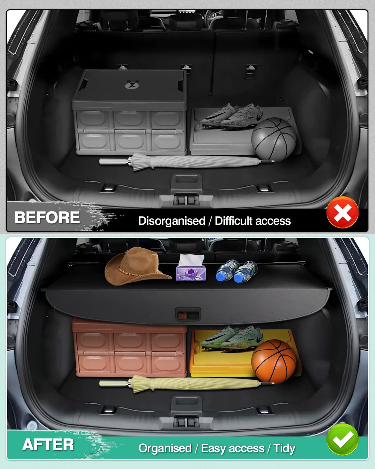 2020-2025 Ford Escape Retractable Cargo Cover - Black Trunk Shade Accessory | Durable Luggage Protector for SUV Cargo Area | Perfect for Road Trips, Grocery Hauling & Pet Transport