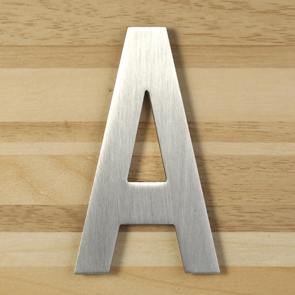 3 Inch Brushed Stainless Steel Mailbox Door Sign - Custom House Address Numbers & Letters (Letter A) - Weatherproof for Outdoor Home & Apartment Decoration