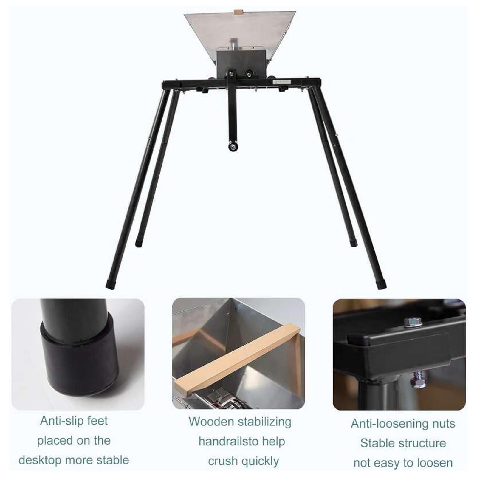 Premium Stainless Steel Fruit Crusher for Wine & Cider Making - 7L Manual Apple Grinder with Nylon Teeth & Stable Stand - Perfect for Home Brewing, Juicing, and Fruit Processing
