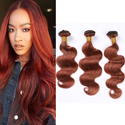 Tony Beauty Hair #33 Dark Auburn Body Wave Human Hair Weave Bundles - 100% Brazilian Virgin Hair Extensions (14