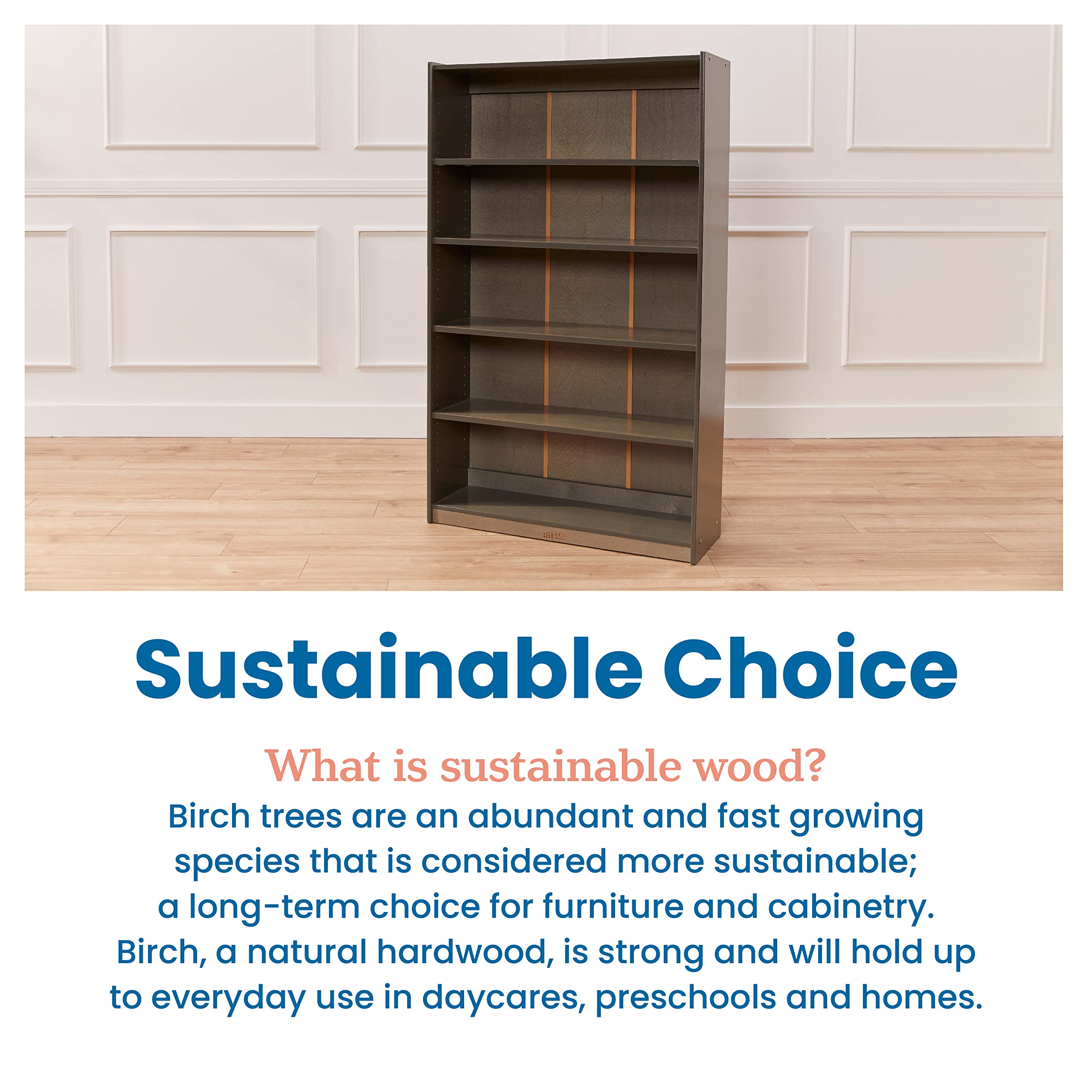 ECR4Kids Classic 60-Inch Bookcase with Adjustable Shelves, Grey Wash Finish - Perfect for Kids' Rooms, Classrooms, and Home Libraries