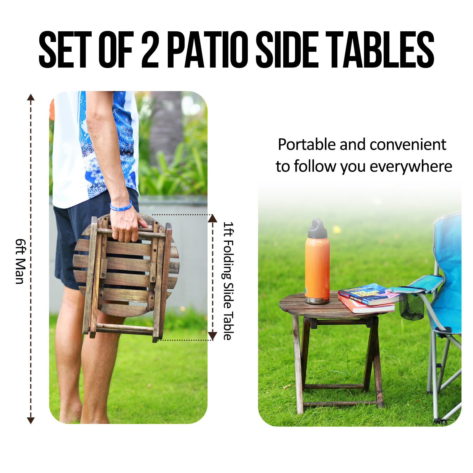 Timberholm Set of 2 Outdoor Folding Side Tables - 13.6