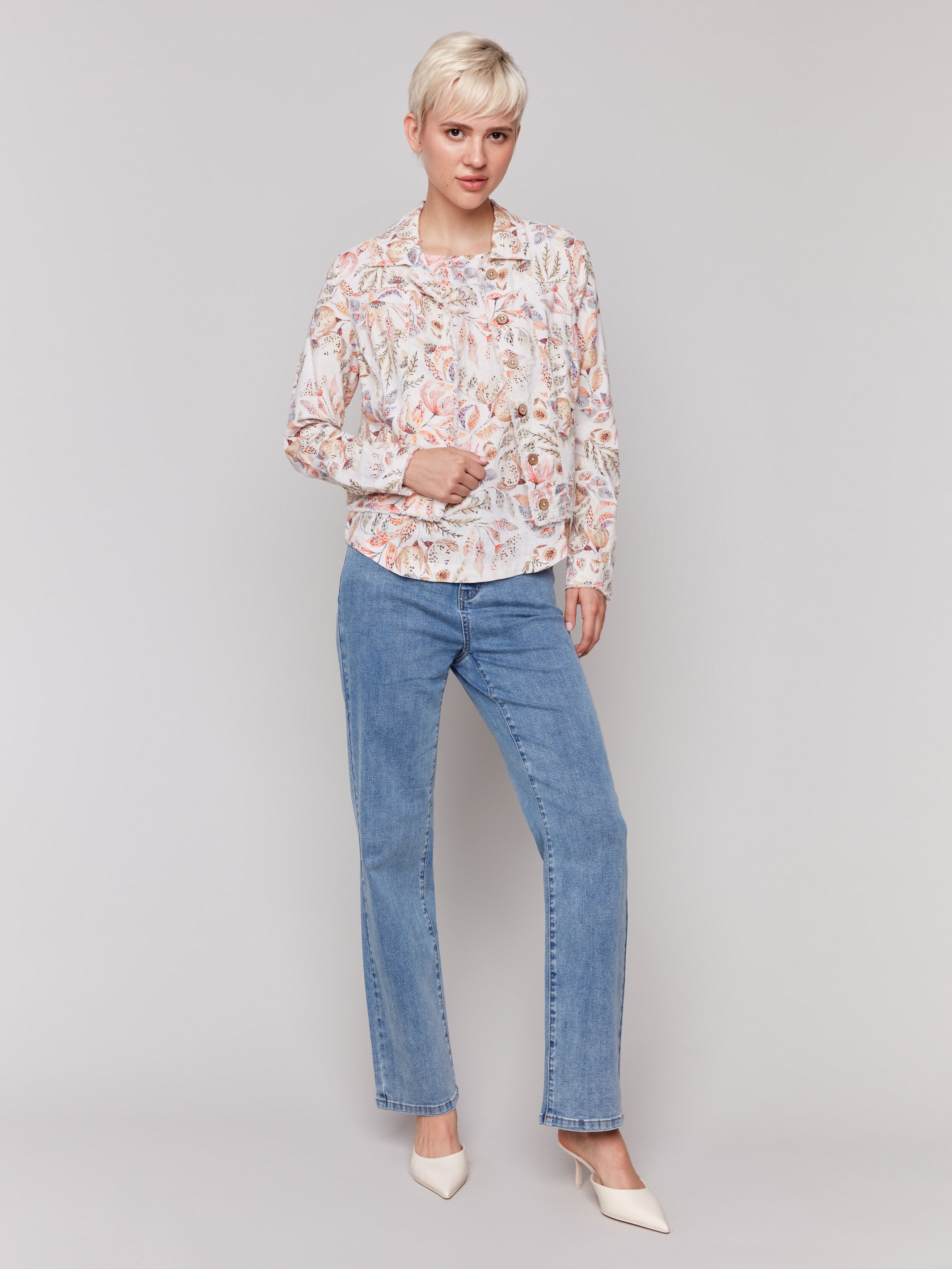 Stylish Printed Linen Blend Jacket for Women - Lightweight Tropical Floral Design - Perfect for Beach Vacations, Summer Outings & Casual Wear