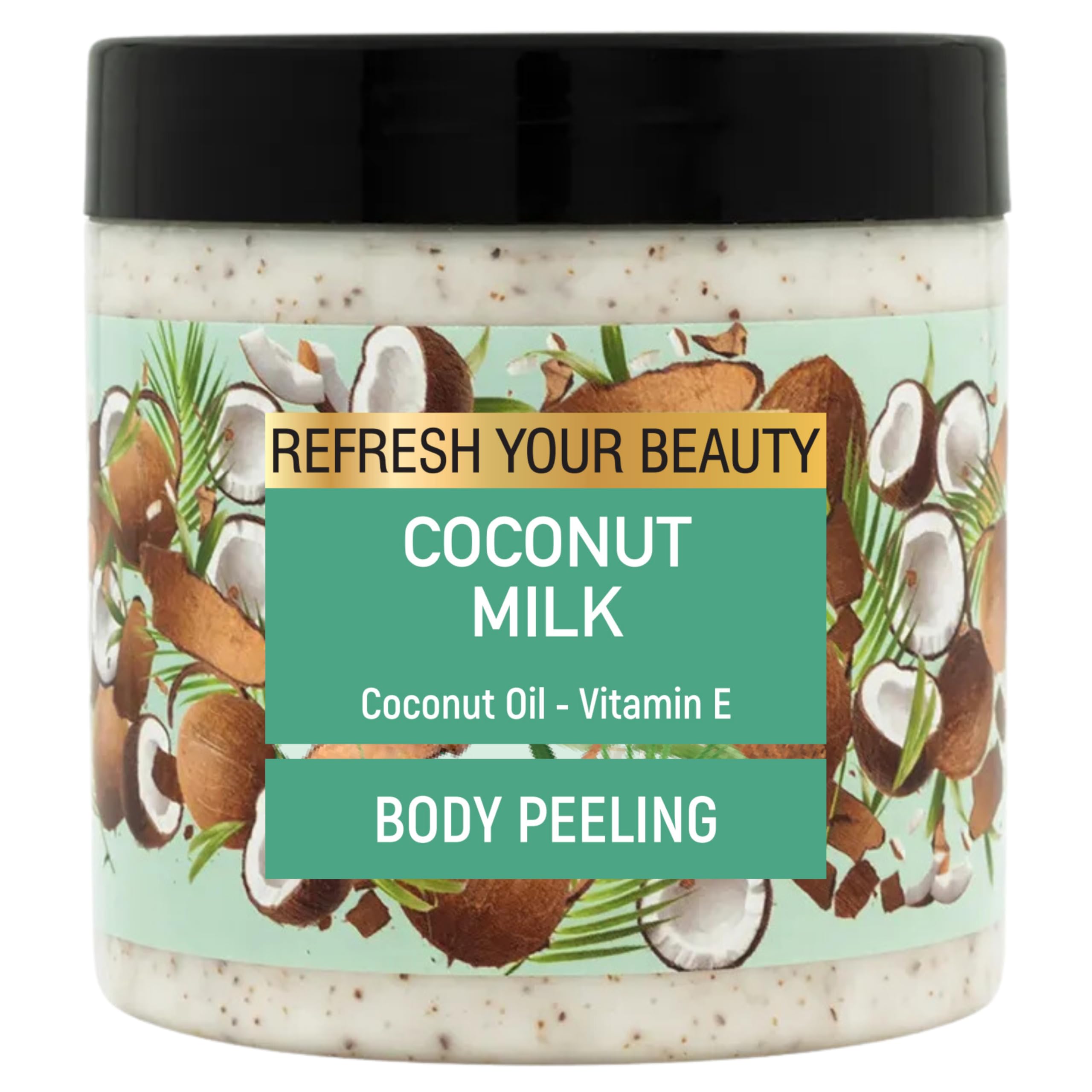 Natural Coconut Milk Body Scrub with Coconut Oil, Walnut Shell & Apricot Kernel Exfoliants + Vitamin E - Gentle Skin Exfoliation for Soft & Smooth Skin - 16.9 fl.oz for Spa, Shower & At-Home Skincare