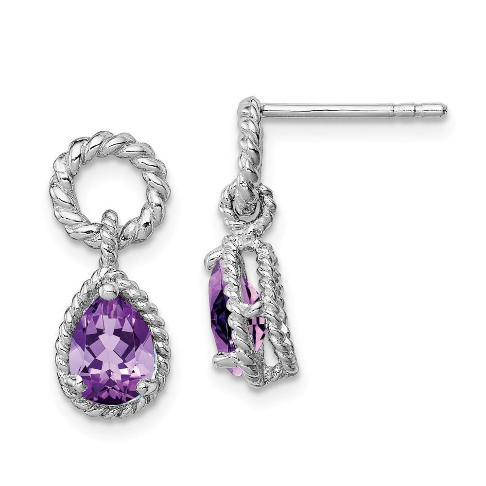 925 Sterling Silver Dangle Earrings with Amethyst Pear Drop - Polished Twisted Post Earrings 16x7mm - Elegant Jewelry Gifts for Women, Bridesmaids, Birthday & Anniversary - Perfect for Weddings, Parties & Special Occasions
