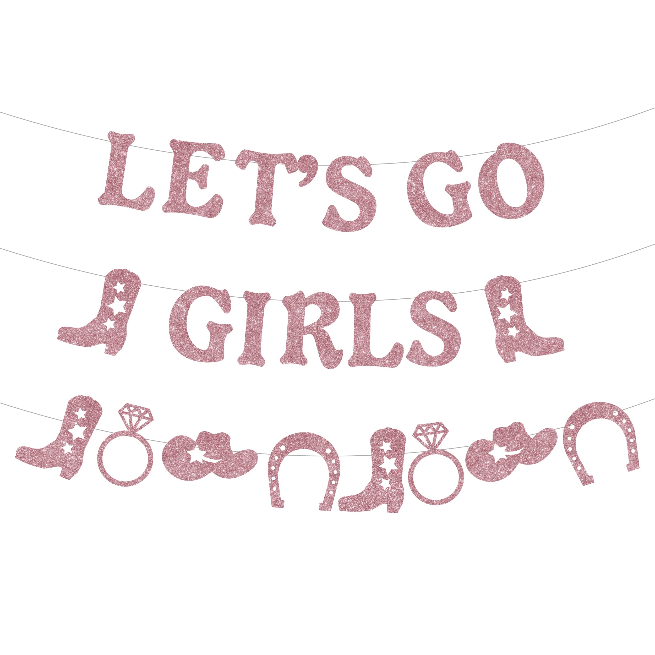 Rose Gold Cowgirl Banner - Glitter Western Garland for Bachelorette Party, Birthday & Bridal Shower Decor | Wild West Cowgirl Theme Party Supplies | Perfect for Wall Decor, Photo Backdrops & Western Celebrations