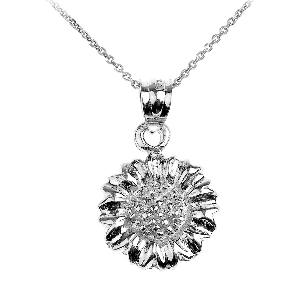 10k White Gold Sunflower Pendant Necklace for Women Gift