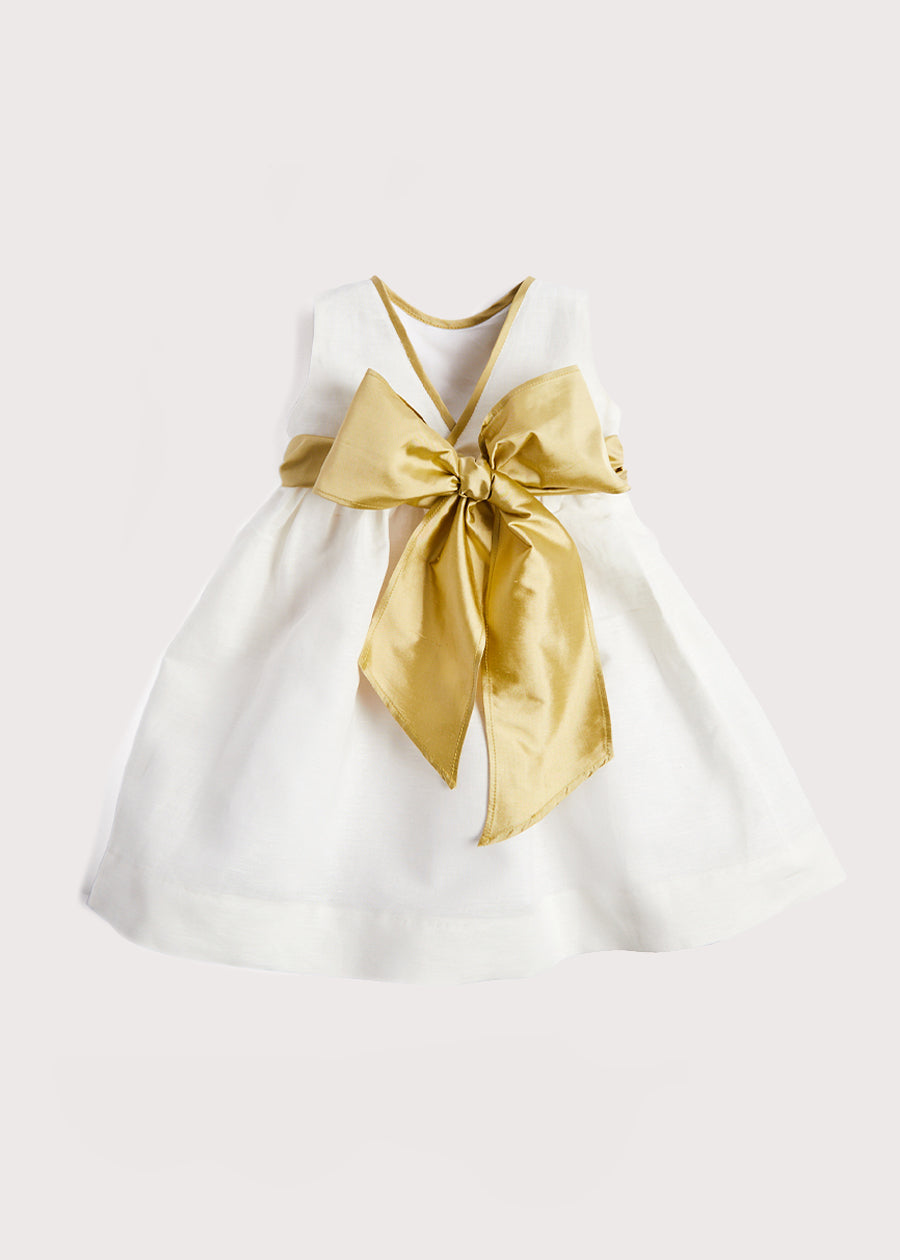 Ivory Sleeveless Flower Girl Dress with Green Silk Sash - Ages 6 Months to 10 Years | Perfect for Weddings, Baptisms & Special Occasions