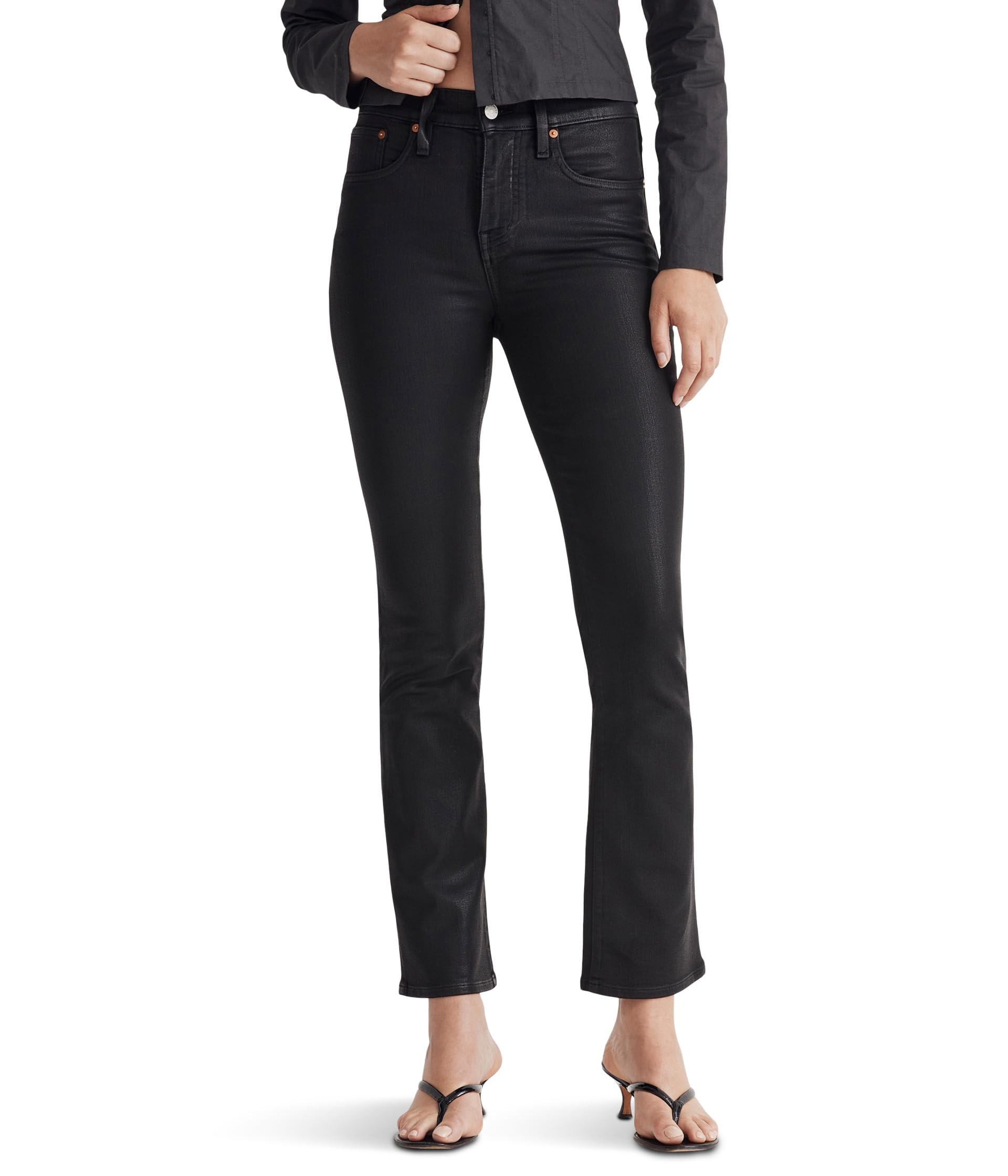 Madewell Women's Kick Out Crop Jeans - True Black Wash Coated Edition | Cotton-Blend Mid-Rise Denim Pants for Casual Wear & Everyday Outfits