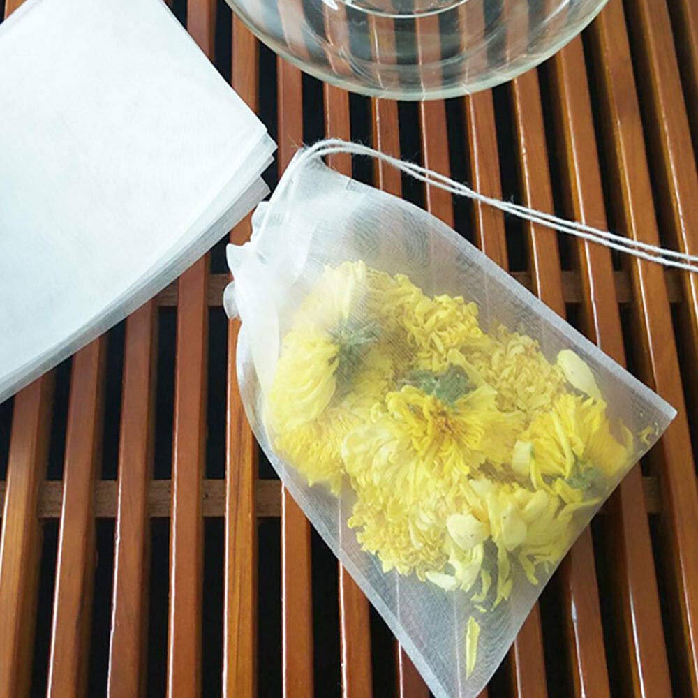 500 White Nylon Loose Tea Bags with Drawstring - 7x9cm Empty Filter Bags for Herbal Tea, Dried Fruits & DIY Tea Blends | Reusable Tea Infusers for Home Brewing, Gift Packaging & Culinary Use