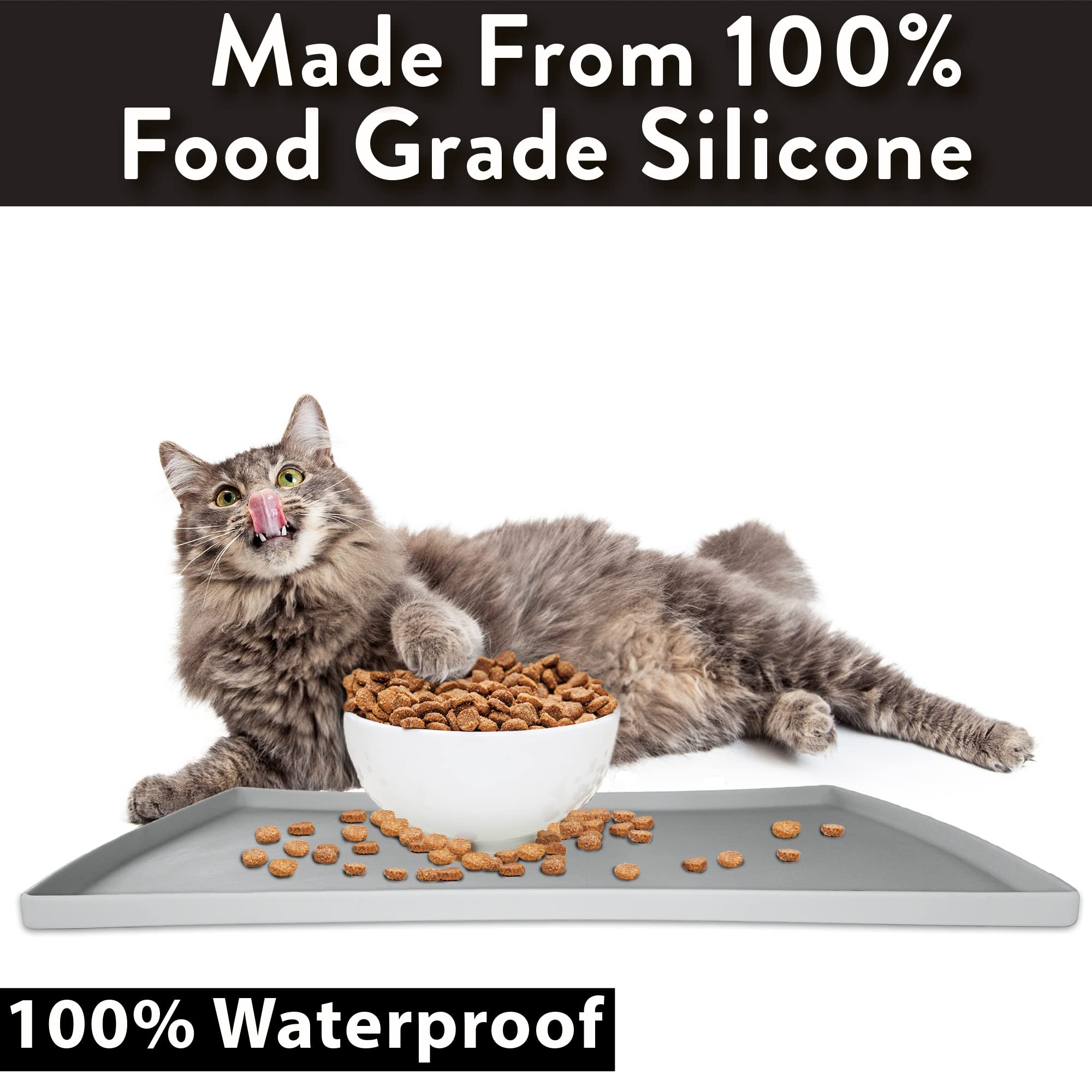 Premium Silicone Cat Food Mat - Non-Slip Waterproof Pet Feeding Mat for Small & Large Cats | Durable Placemat for Food Bowls, Water Dishes & Cat Fountains | Easy Clean Kitchen Floor Protector (Small, Gray) - Perfect for Messy Eaters & Multi-Pet Households