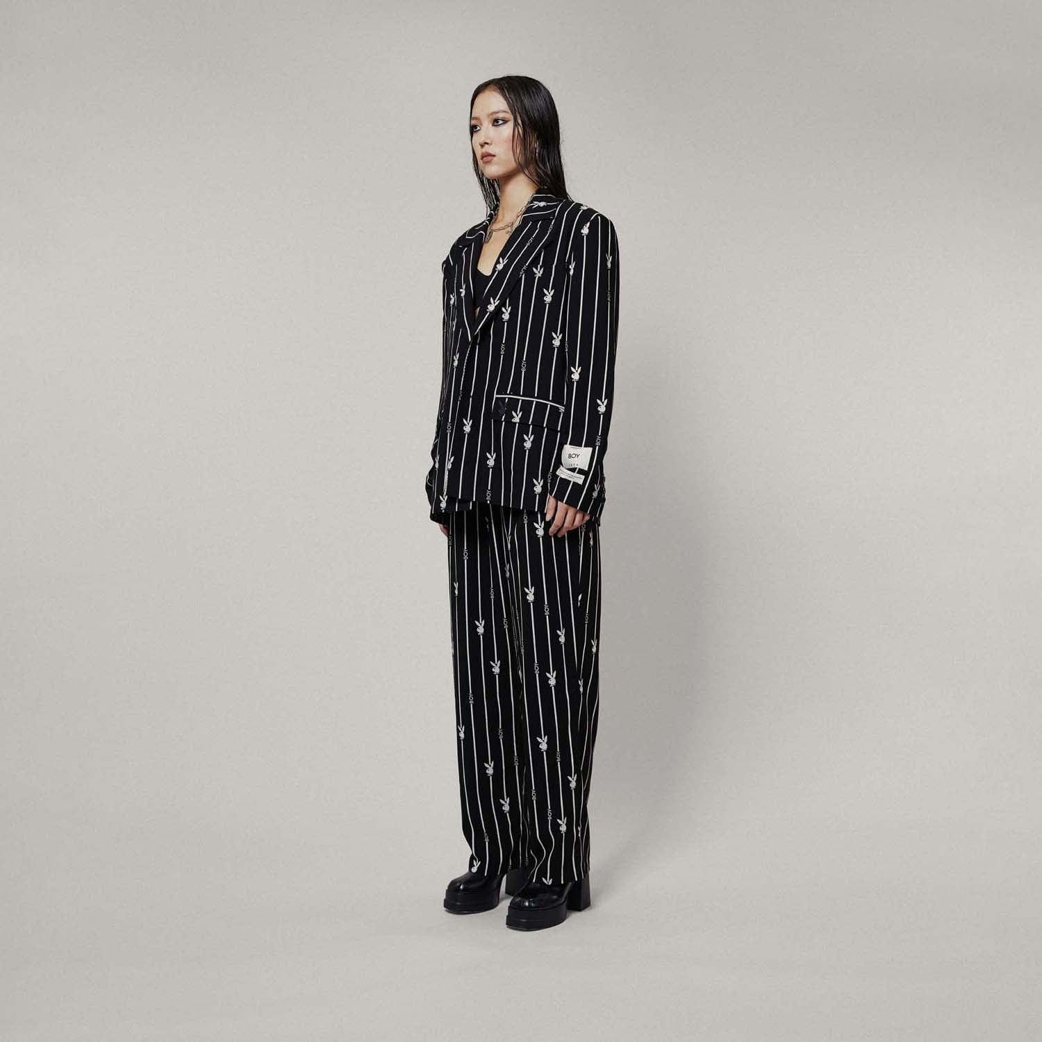 Playboy X Boy Bunny Pinstripe Blazer for Men - Stylish Formal & Party Wear - Perfect for Weddings, Night Out & Special Occasions