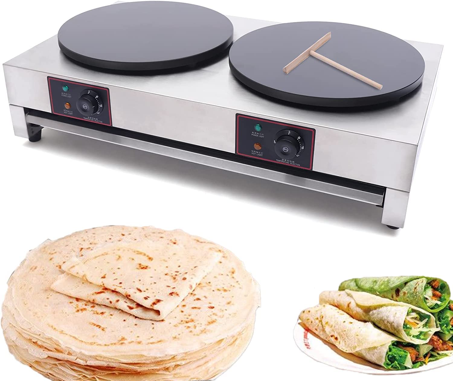 33'' Commercial Electric 3400W Crepe Maker Machine - Adjustable Temperature Stainless Steel Pancake Maker with Non-Stick Surface - Perfect for Home Bakeries, Restaurants & Breakfast Cafes - Ideal for Making Crepes, Pancakes & Flatbreads on Countertop Griddle