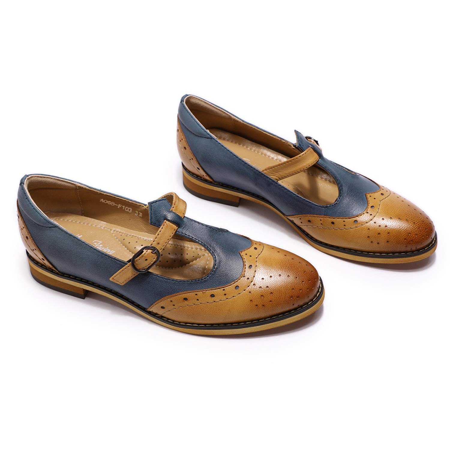 Women's Wingtip Oxford Mary Jane Loafers - Genuine Leather T-Strap Casual Flats for Ladies | Comfortable & Stylish Shoes for Work, Office & Everyday Wear