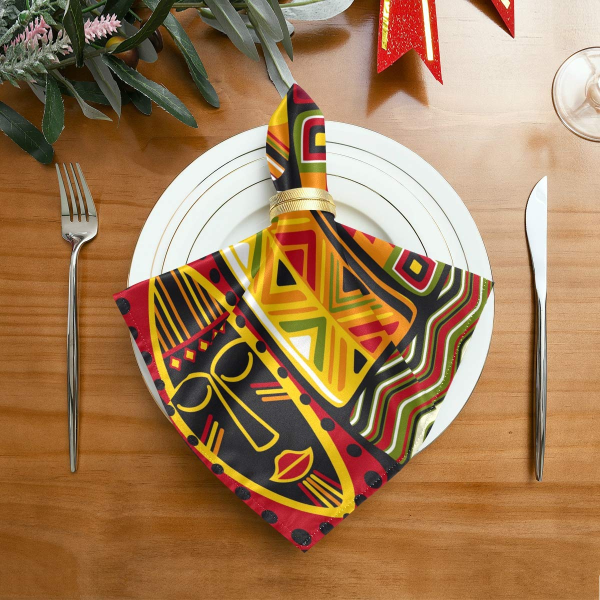 African Women Geometric Print Table Cloth Napkins Set of 4 - Washable & Reusable Dinner Napkins (20x20 Inches) for Kitchen, Wedding, Banquet, Holiday Decor - Perfect for Dinner Parties, Family Gatherings & Special Occasions