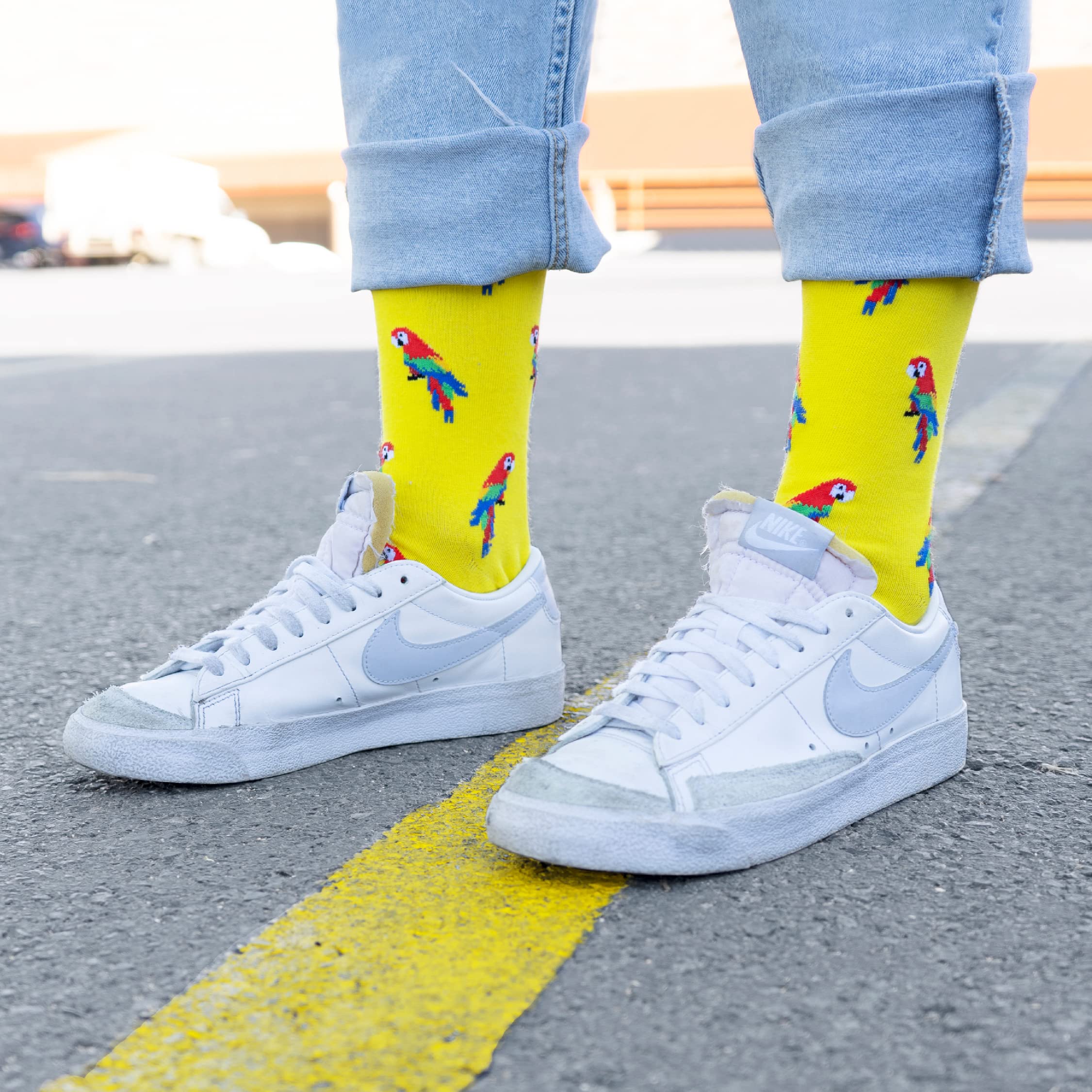 Funny Yellow Macaws Novelty Socks - Cool & Cute Animal Print Socks for Women, Men, Girls & Boys - Perfect for Gifts, Parties & Everyday Wear