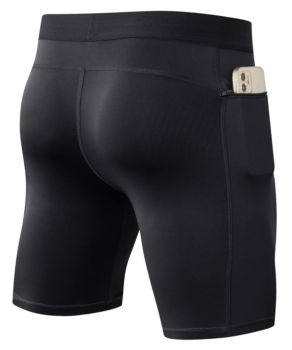 Men's Compression Shorts with Pockets - Moisture Wicking Running & Workout Shorts for Athletic Performance - Gym, Cycling, Basketball Activewear Underwear