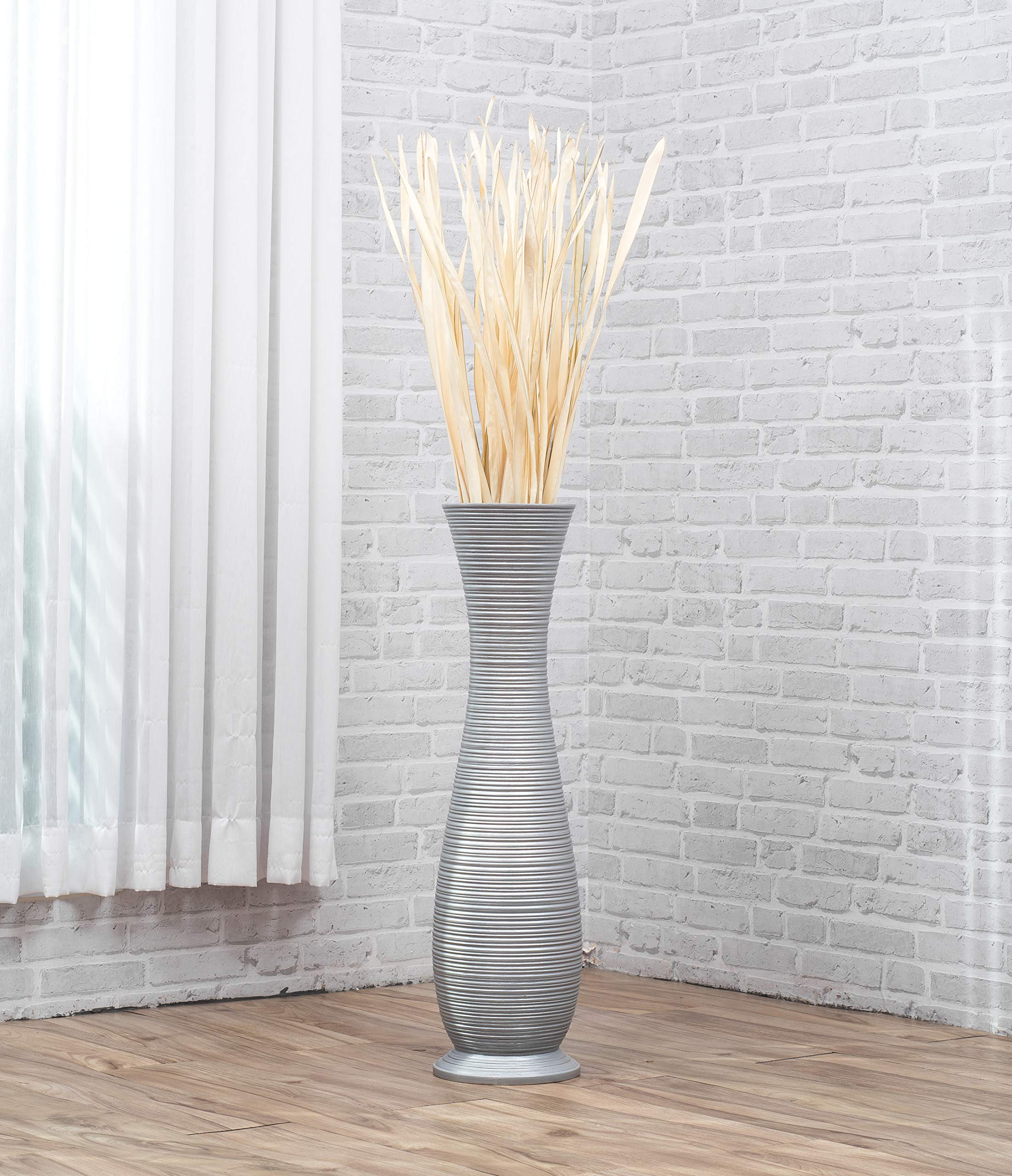 Leewadee 28 Inch Large Silver Floor Vase - Farmhouse Decor Wooden Flower Vase for Fake Plants, Pampas Grass & Home Decor | Perfect for Living Room, Bedroom & Entryway Decor