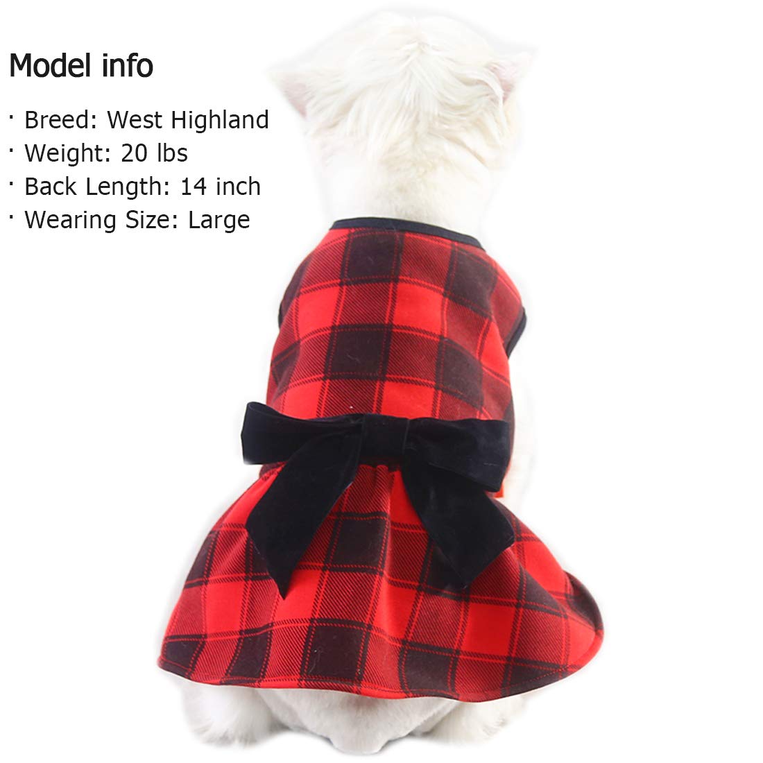 KYEESE Red Buffalo Check Christmas Dog Dress with Bowtie - Festive Holiday Outfit for Small & Medium Dogs - Perfect for Christmas Photos, Parties & Family Gatherings