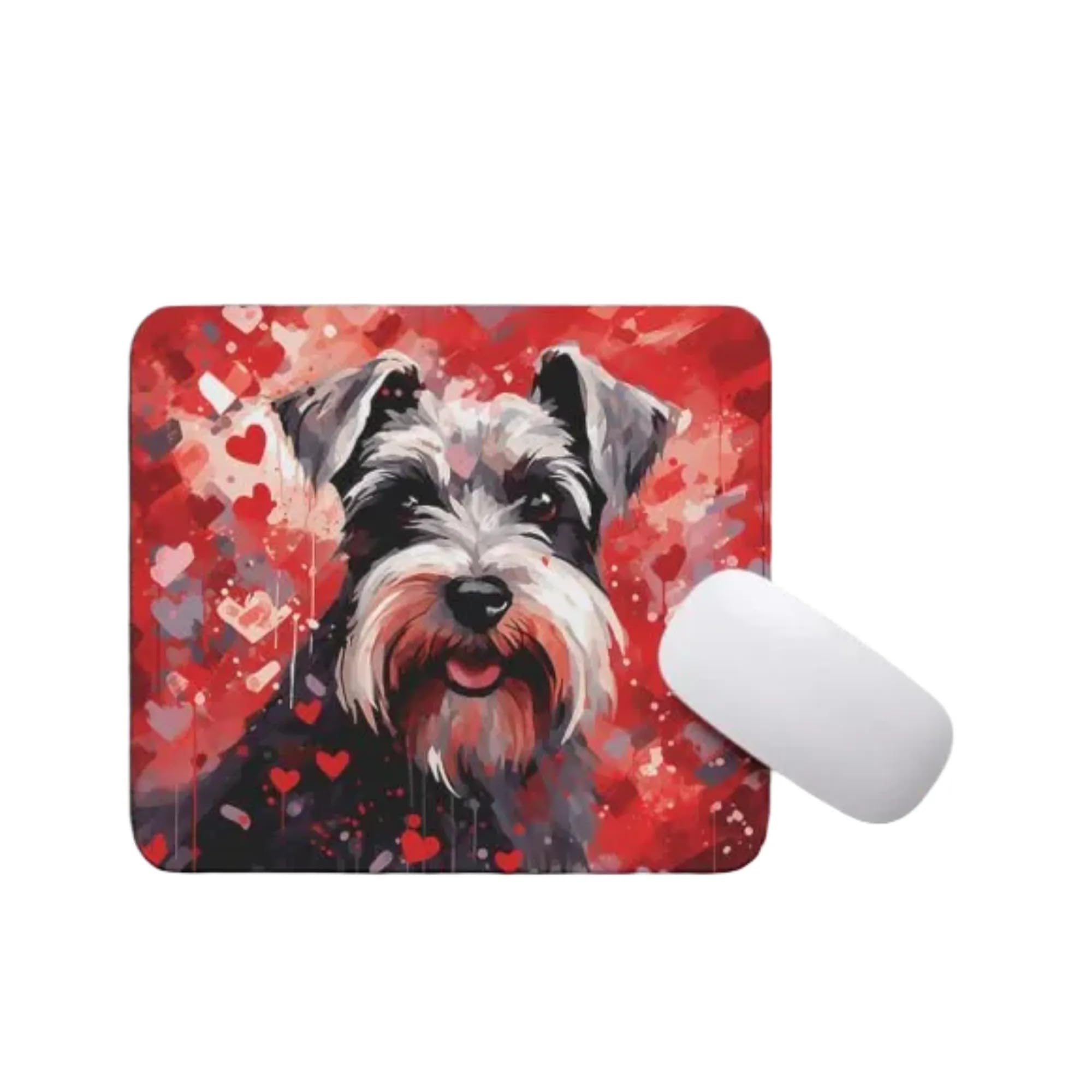 Non-Slip Miniature Schnauzer Mouse Pad with Red Hearts Pattern - Cute Puppy in Love Design for Computer Desktop & Laptop - Perfect Gift for Dog Lovers | Home Office Work Desk Accessory for Comfort & Style