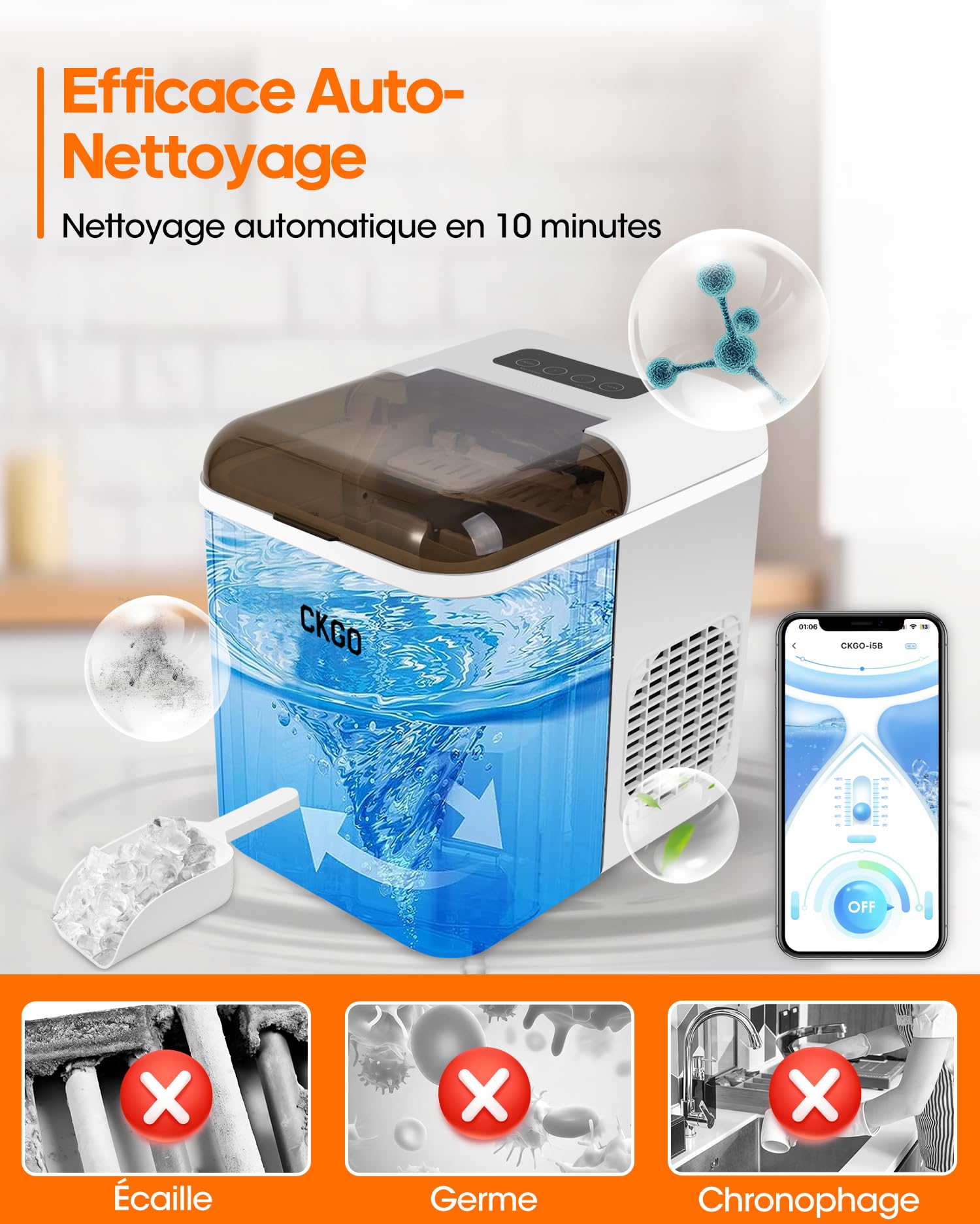 Smart Ice Maker Countertop - 33 lbs/Day, 9 Cubes in 6 Mins, Self-Cleaning Compact Wi-Fi Ice Machine with App Control, 2 Sizes Bullet Ice Makers for Home, Kitchen, Camping, RV & Office Use